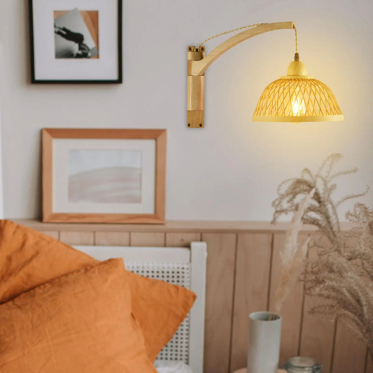 Vintage folding wooden wall light retro bamboo café decor