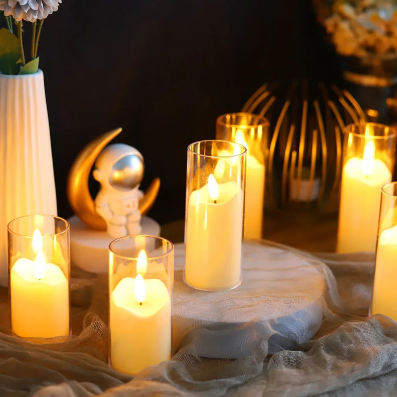 Set of 6 flameless glass LED candles for weddings and Christmas