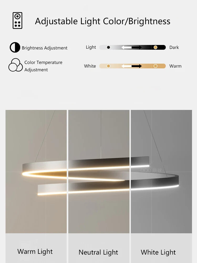 Modern single ring gold iron chandelier with indoor LED lighting - vue 5 sur 15