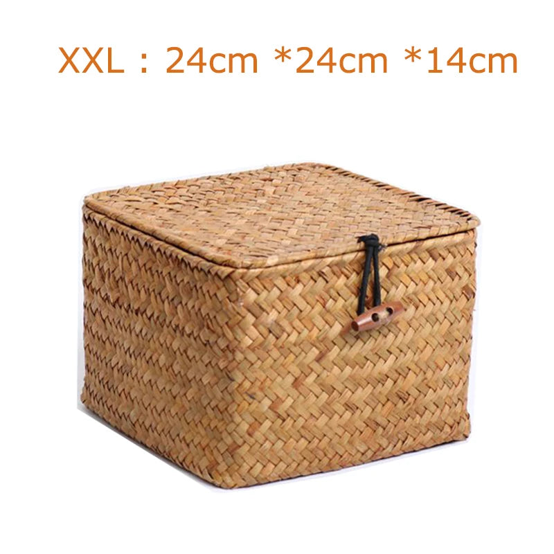 handwoven seaweed storage basket with lid - vue 12 sur 14