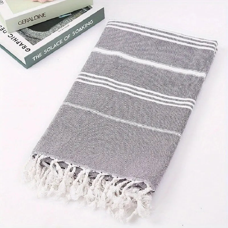 Turkish striped beach towel with tassels quick dry