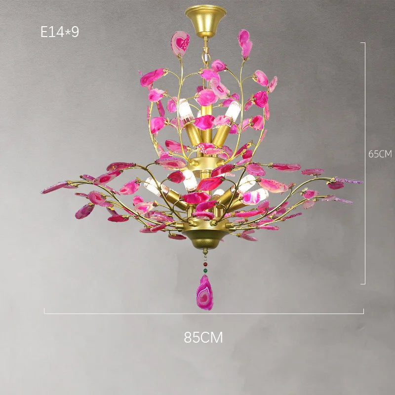 Natural agate LED chandelier ideal for romantic décor - vue 8 sur 15