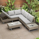 Poly Rattan Garden Lounge Set – 4-5 Seater Corner Sofa with Table &amp; Cushions, Removable Washable Covers, Khaki