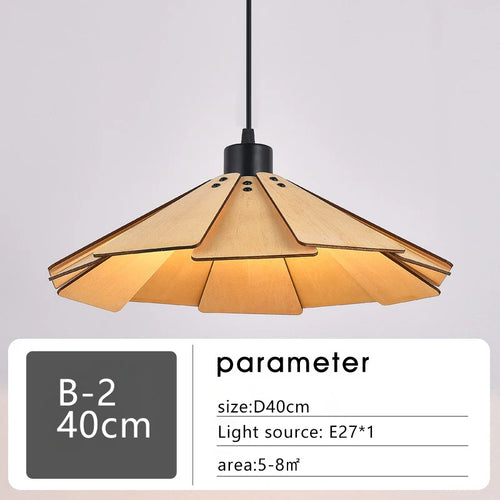 Japanese retro wooden pendant light for interior decoration - vue 13 sur 13