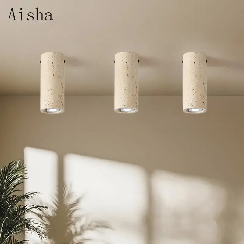 Japanese cylindrical stone ceiling light with retro minimalist style