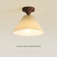 Modern LED ceiling light with wood and pleated fabric
