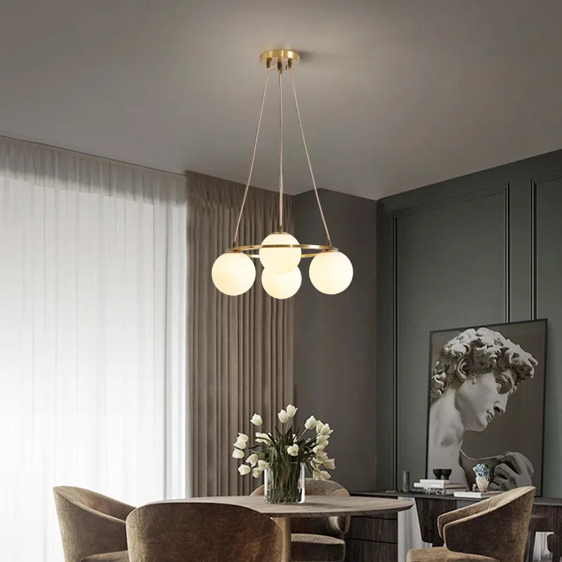 Nordic design chandelier with 4 glass and copper bulbs