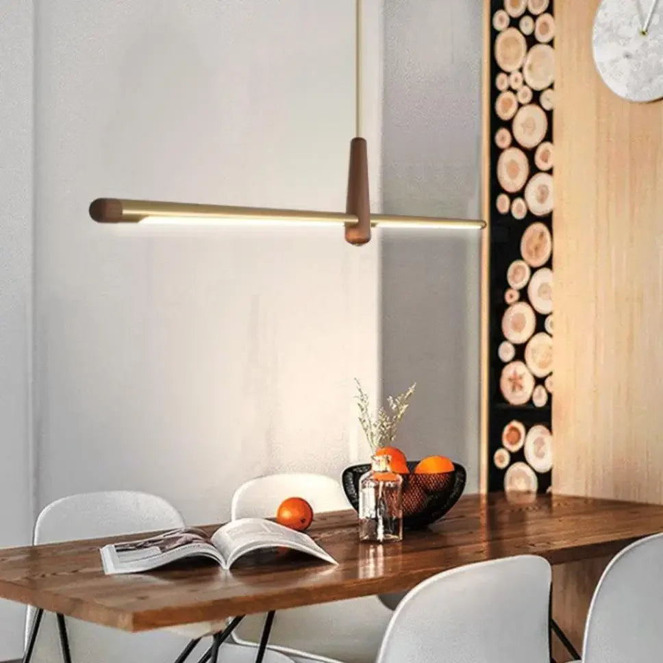 Modern minimalist wood LED chandelier for living room, bar, café and restaurant home decor - vue 4 sur 7