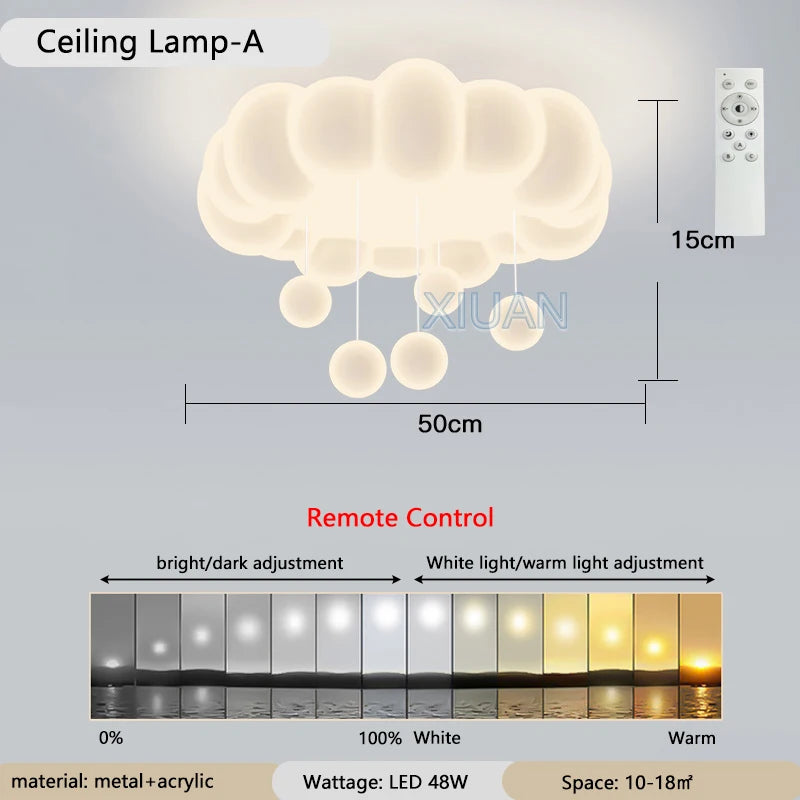 Remote control dimmable star globe pendant lampshade chandelier - vue 10 sur 10