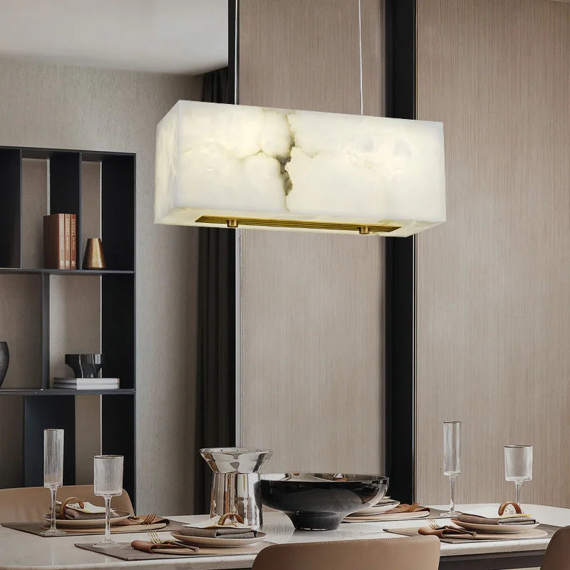 Minimalist marble and copper chandelier for modern spaces