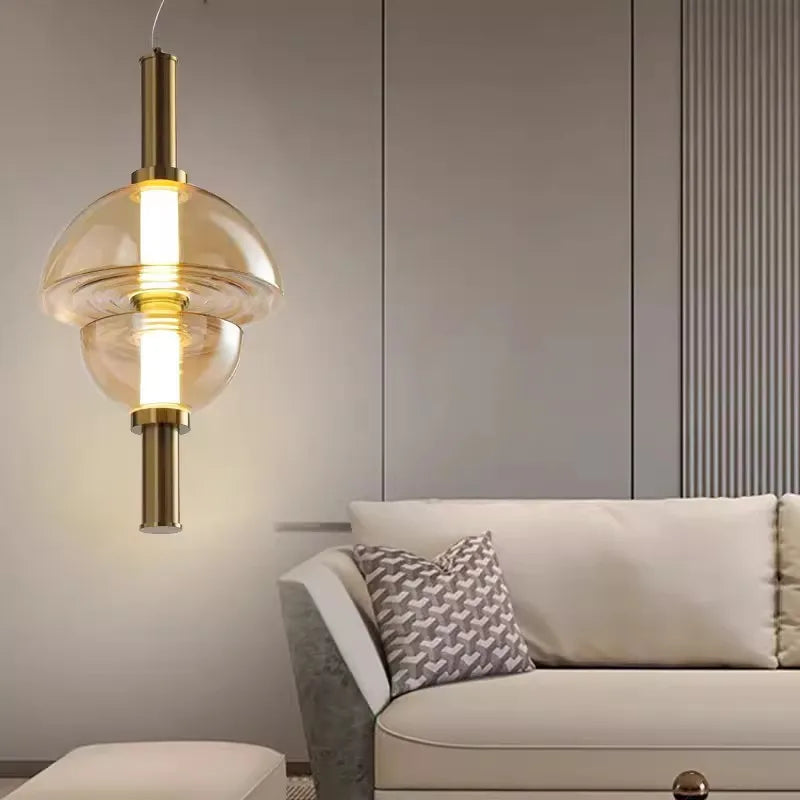 Modern minimalist glass chandelier for restaurant and café - vue 3 sur 11