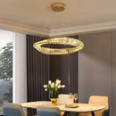Modern crystal LED chandelier with decorative steel ring
