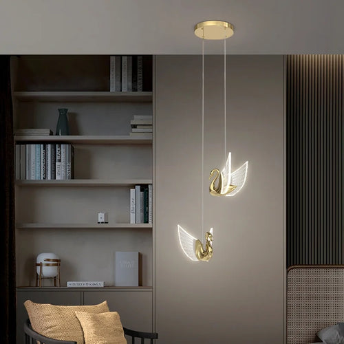 Nordic LED swan pendant light luxury design - vue 2 sur 12