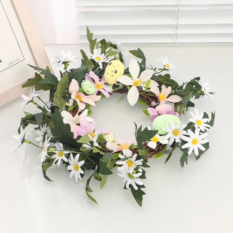 Decorative Easter wreath with bunny and hanging eggs - vue 4 sur 12