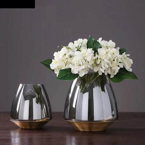 modern glass vase with metal base for floral decoration - vue 6 sur 9
