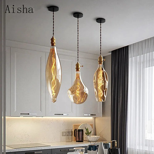 Retro glass pendant light in modern minimalist style - vue 4 sur 10