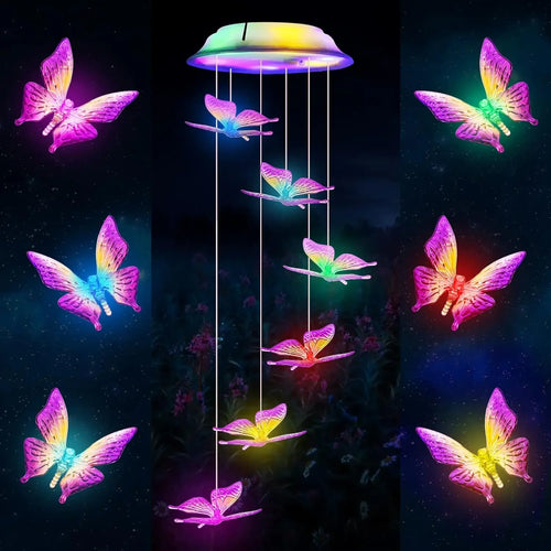 Colour-changing LED solar lamp with crystal ball and butterfly for garden