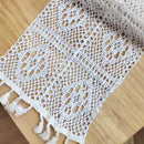 Vintage crochet lace table runner with tassels