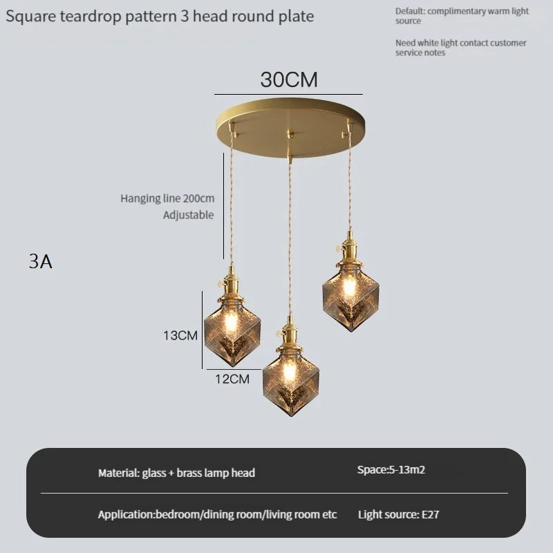 Vintage Edison chandelier with crystal glass shade for bar or loft - vue 9 sur 22