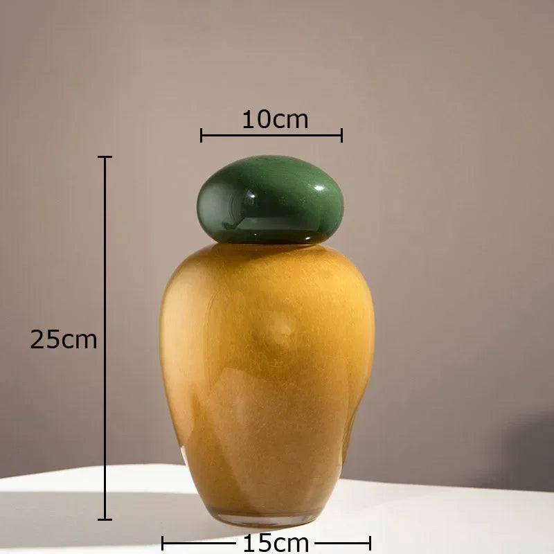 elliptical glass vase with lid for decorative flowers - vue 8 sur 9