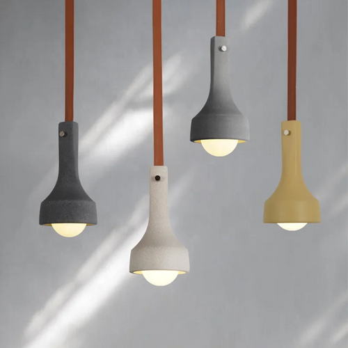 suspension industrielle en cuir et ciment style rétro pour bar - vue 2 sur 18