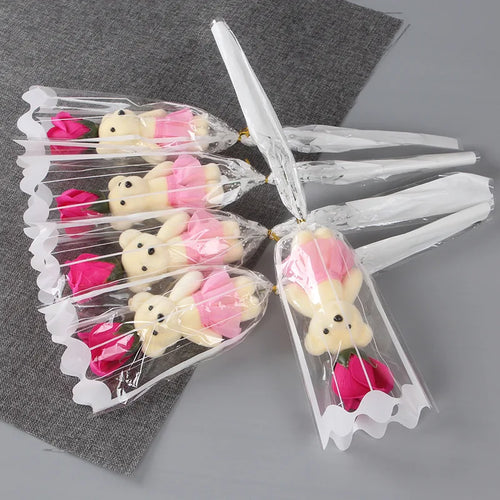 Soap rose bouquet with teddy bear for birthdays and valentine's day