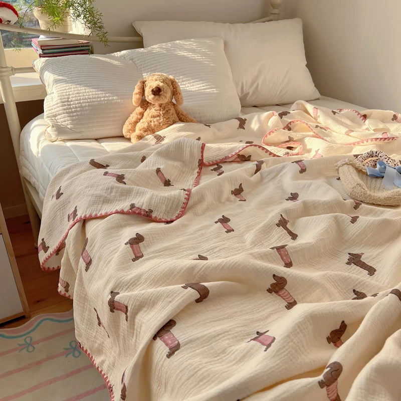 Children’s cotton crepe summer blanket with check pattern