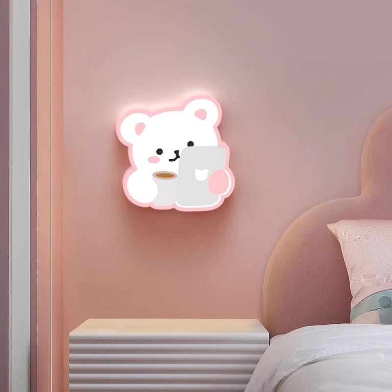 Pink bear wall light for children's room, cute modern design
