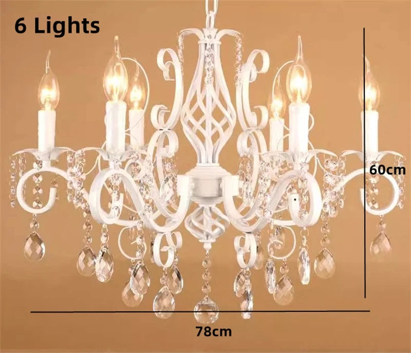 lustre vintage en fer blanc avec suspensions en cristal pour décoration intérieure