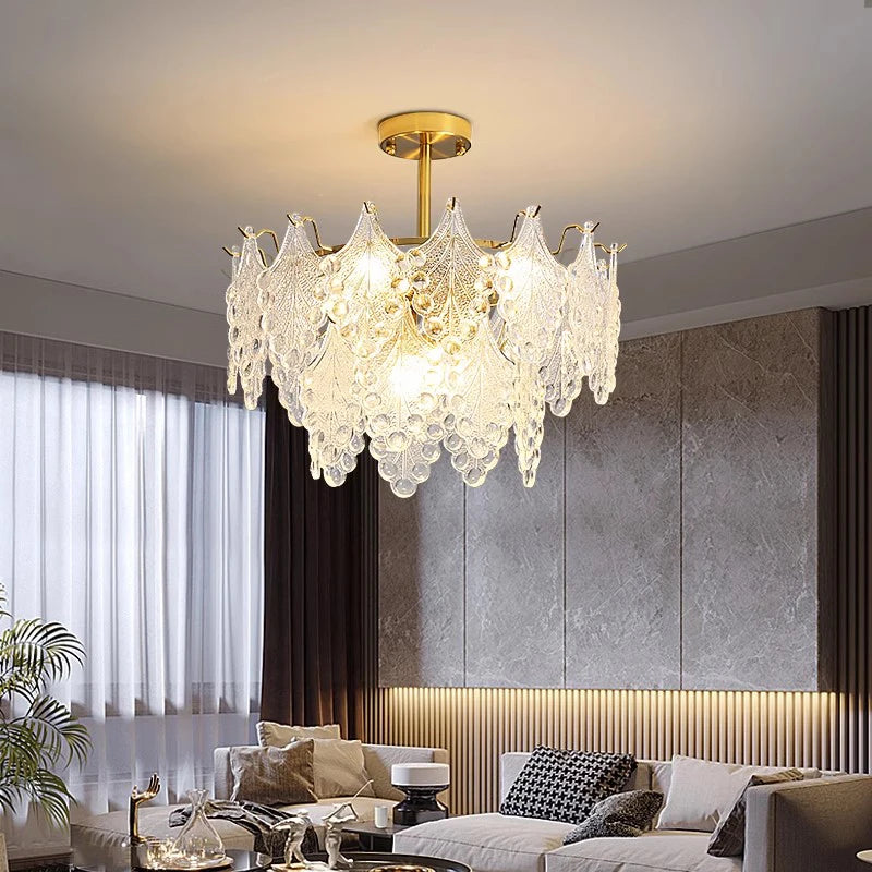 Modern glass chandelier with 2023 glass leaves droplet design pendant lighting