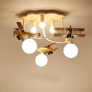 Wooden airplane LED ceiling light for children's bedroom