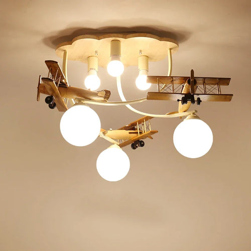 Wooden airplane LED ceiling light for children's bedroom - vue 2 sur 7