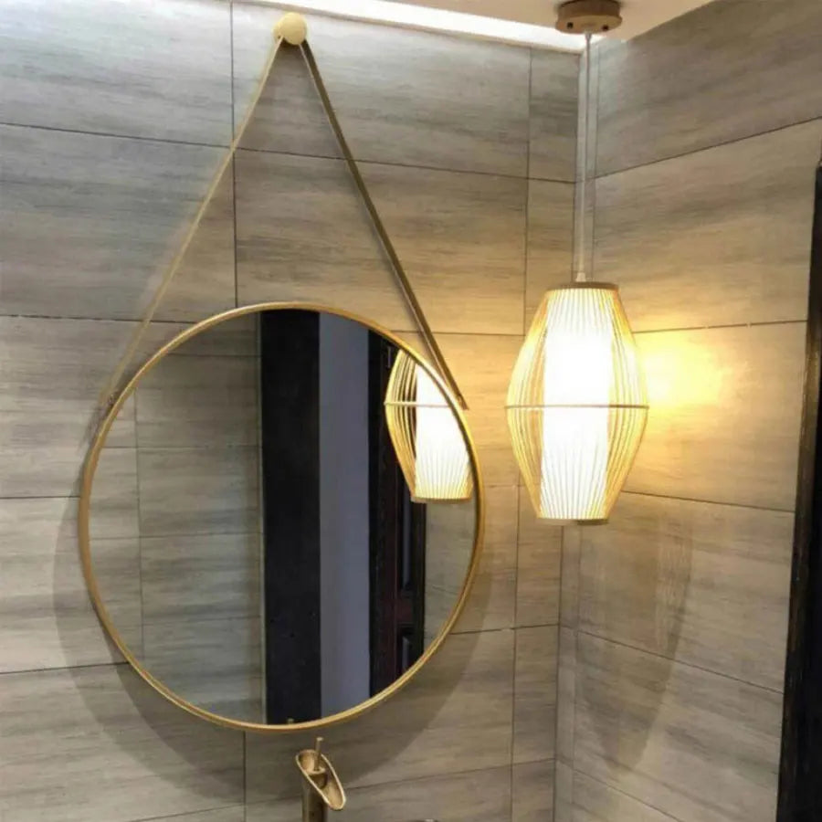 round gold wall mirror for bathroom and hairdressing - vue 5 sur 18
