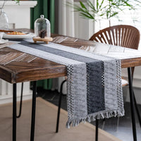 Boho cotton and linen table runner with tassels