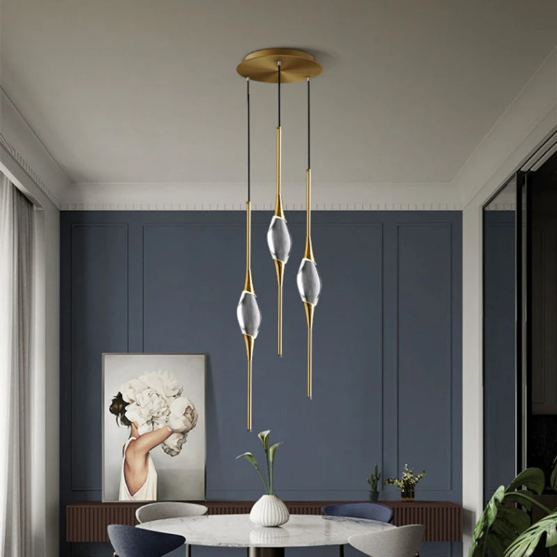 Modern brass and crystal pendant light for designer interiors