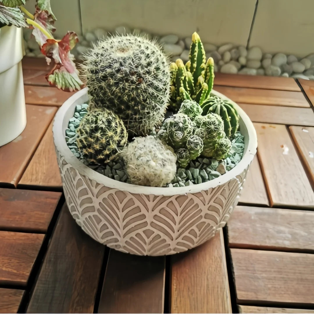 Silicone mould for concrete flower pot with leaf pattern - vue 5 sur 6