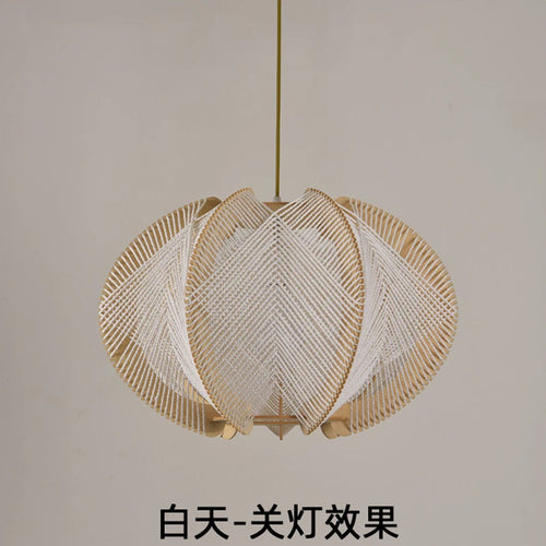 ZK50 restaurant wood art hemp rope pendant light, creative designer single-head chandelier E27 - vue 7 sur 6