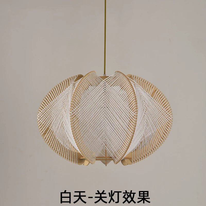 ZK50 restaurant wood art hemp rope pendant light, creative designer single-head chandelier E27 - vue 6 sur 6