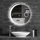 round mirror with led lights black steel frame