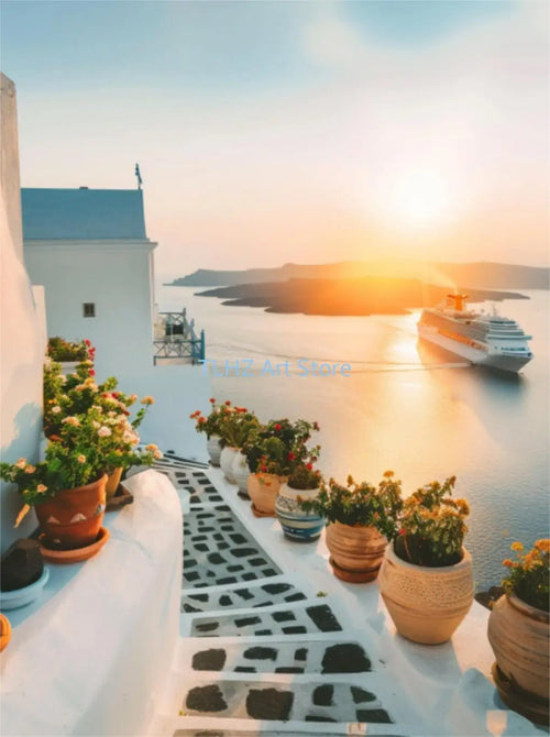 Modern travel landscape posters of Greece Santorini wall decor