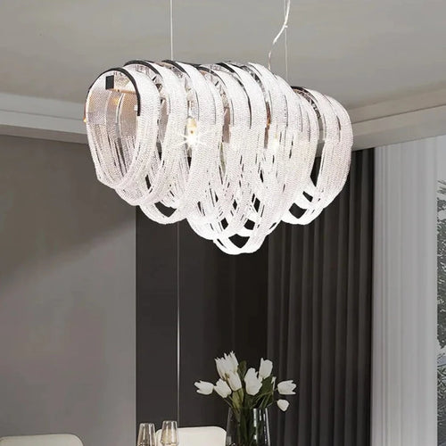 Modern nordic crystal chandelier with LED and tassels - vue 2 sur 14