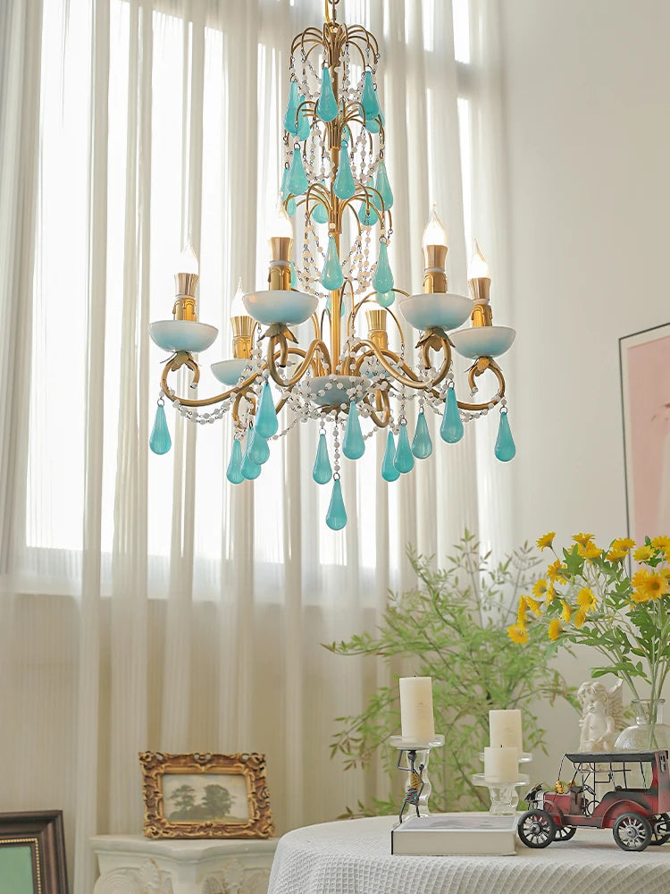 Modern art deco water drop chandelier in crystal and glass - vue 4 sur 7