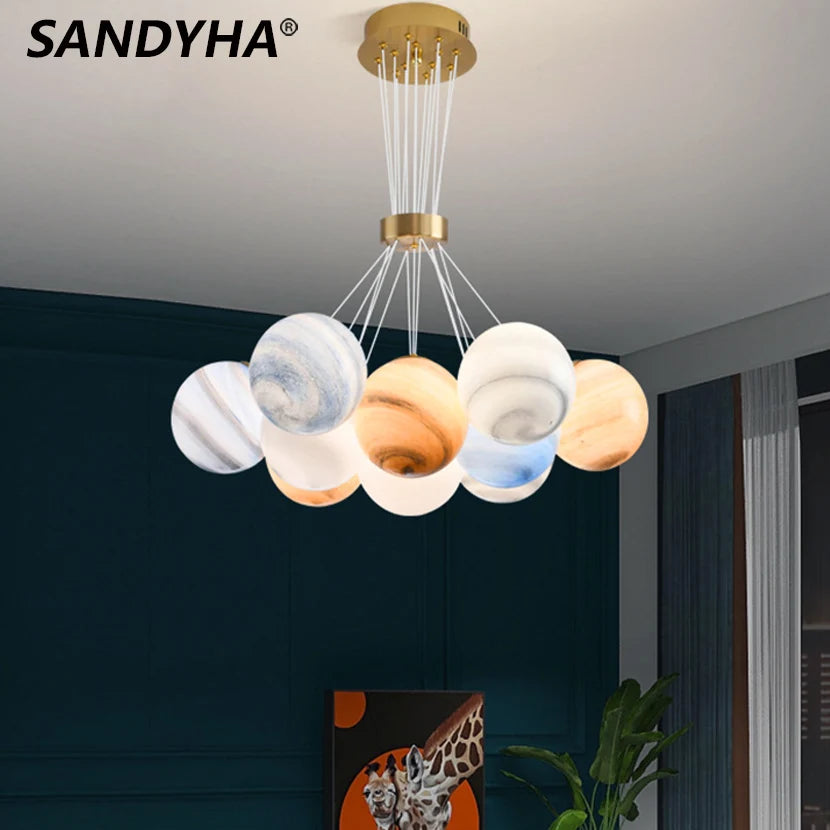 Sandyha Nordic LED planets glass ball lunar pendant light