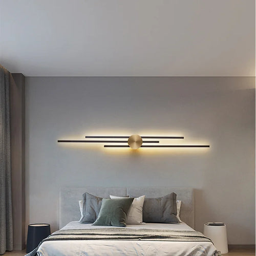 Minimalist brass LED wall light for restaurant and hallway - vue 6 sur 18