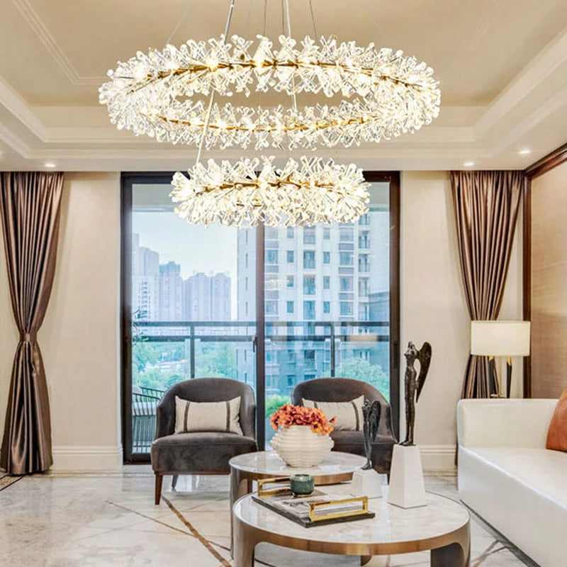 Modern luxury round crystal pendant chandelier - vue 5 sur 10