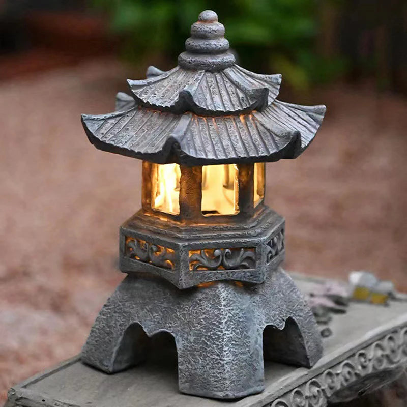 Japanese design waterproof solar resin garden sculpture lamp