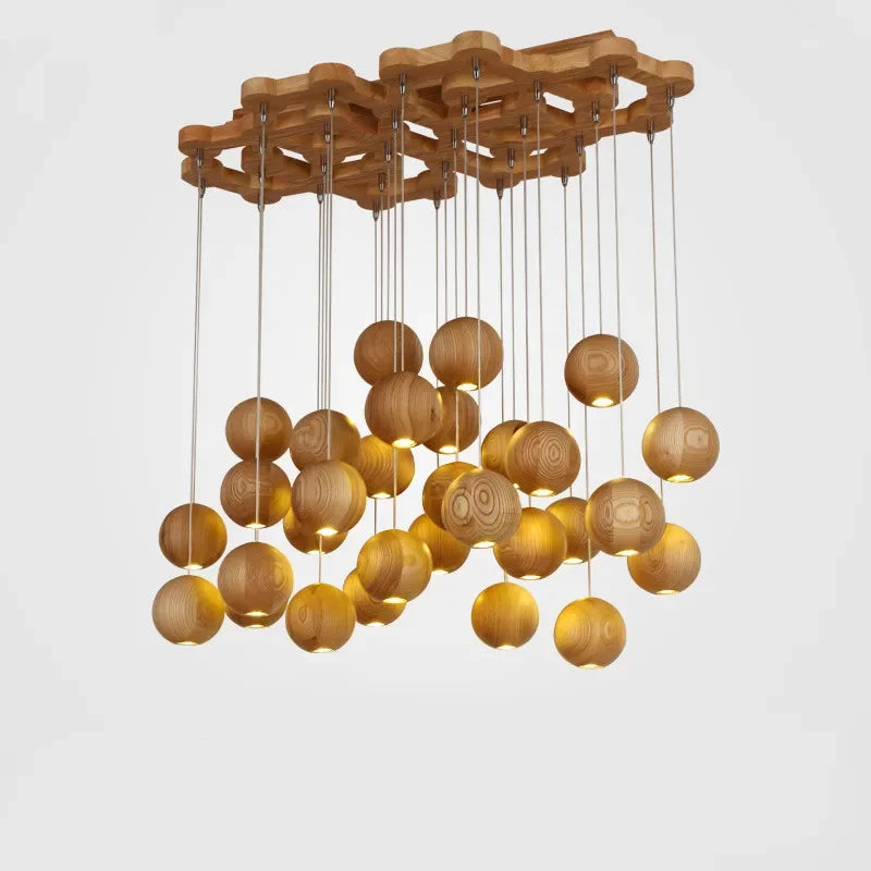 Modern wooden LED pendant light GZMJ with multiple heads