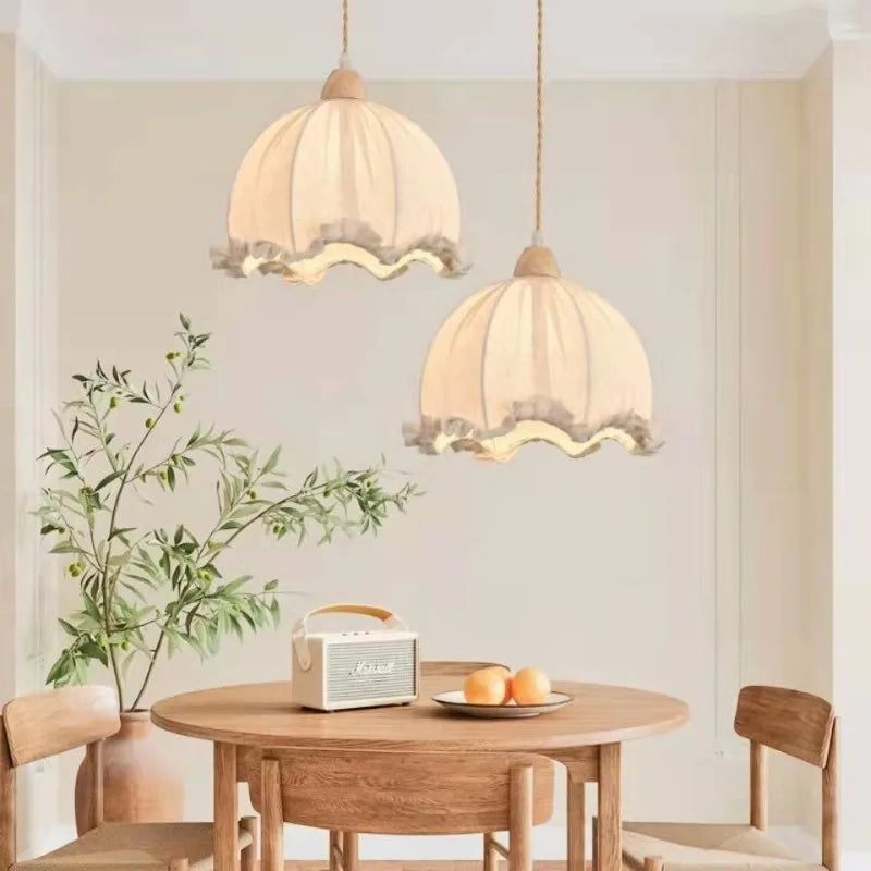 Nordic cotton and linen fabric chandelier - vue 3 sur 16