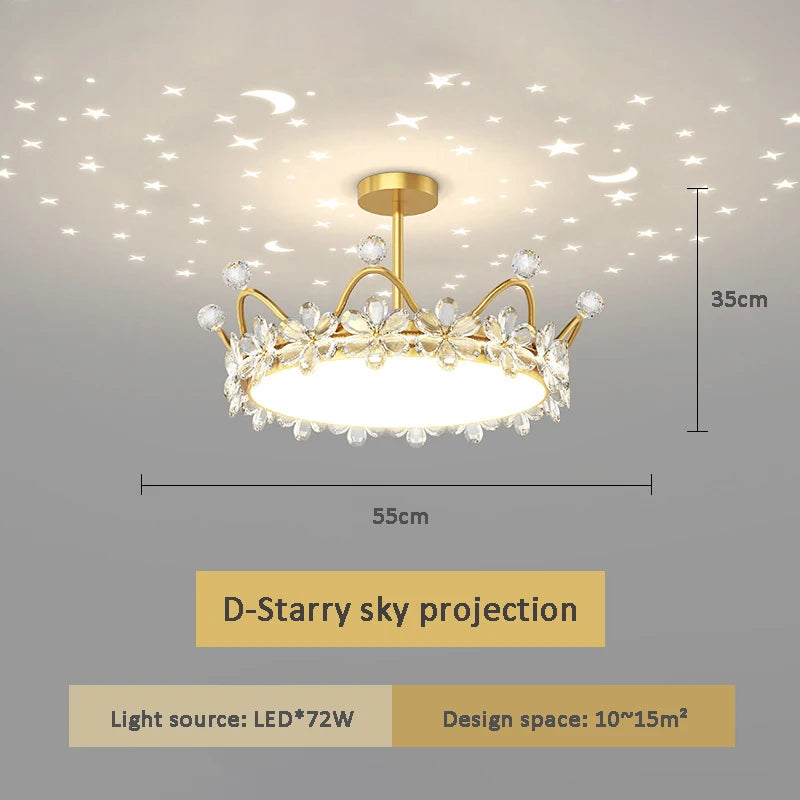 lustre en cristal couronne d'or pour décoration enfant étoile luxueuse