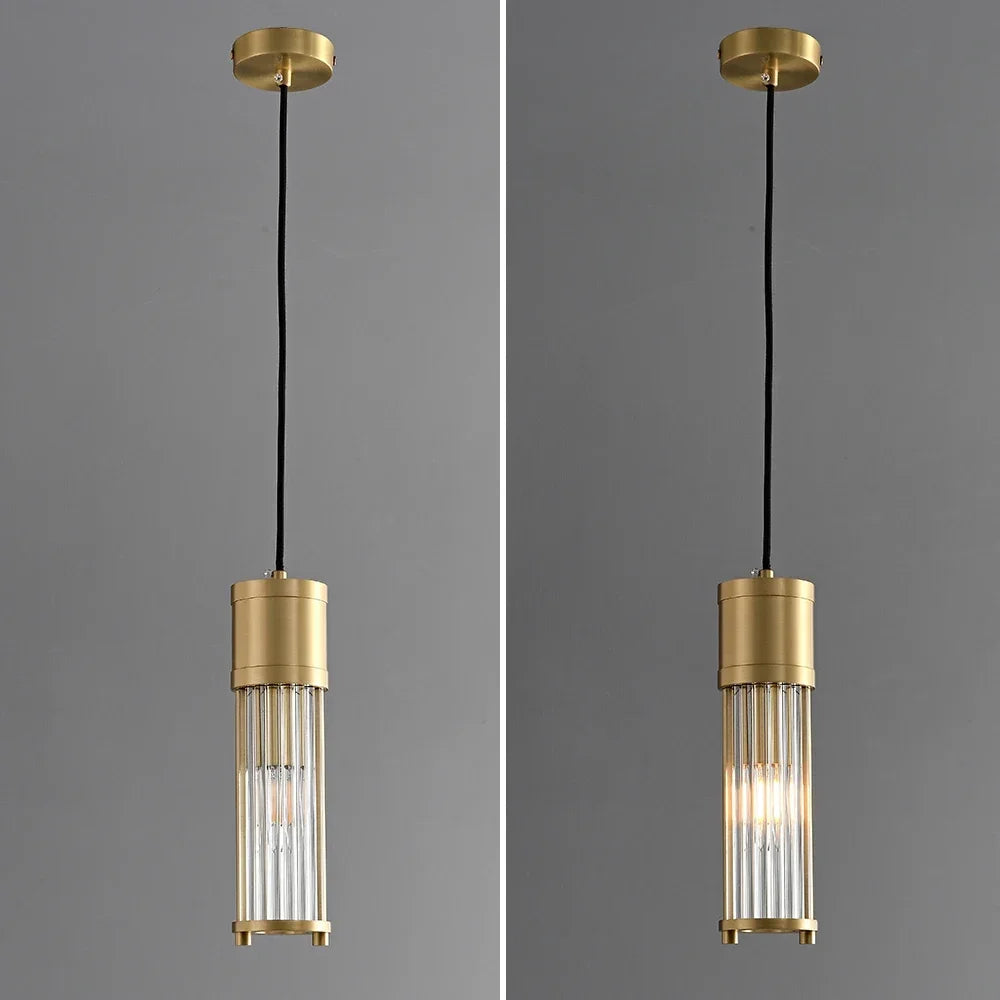 Copper LED pendant light with adjustable glass shade